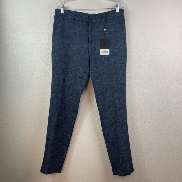 Maceoo Mens 4-Way Stretch Pants Texture Black Blue Trousers Size M/3 NWT (33x30)